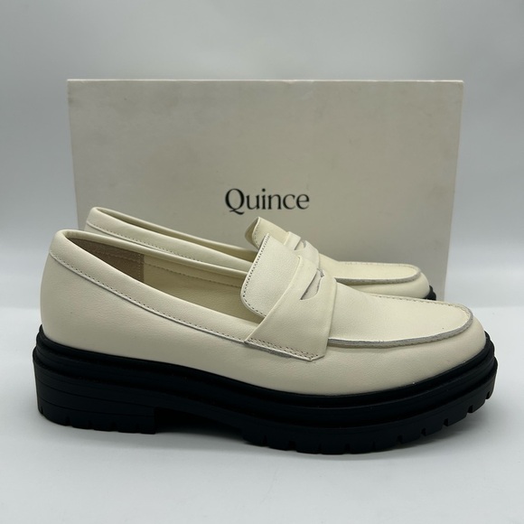 Quince Italian Leather Lug Sole Loafers Bone Ivory Platform Shoes Size 6.5 NWB - Picture 10 of 11